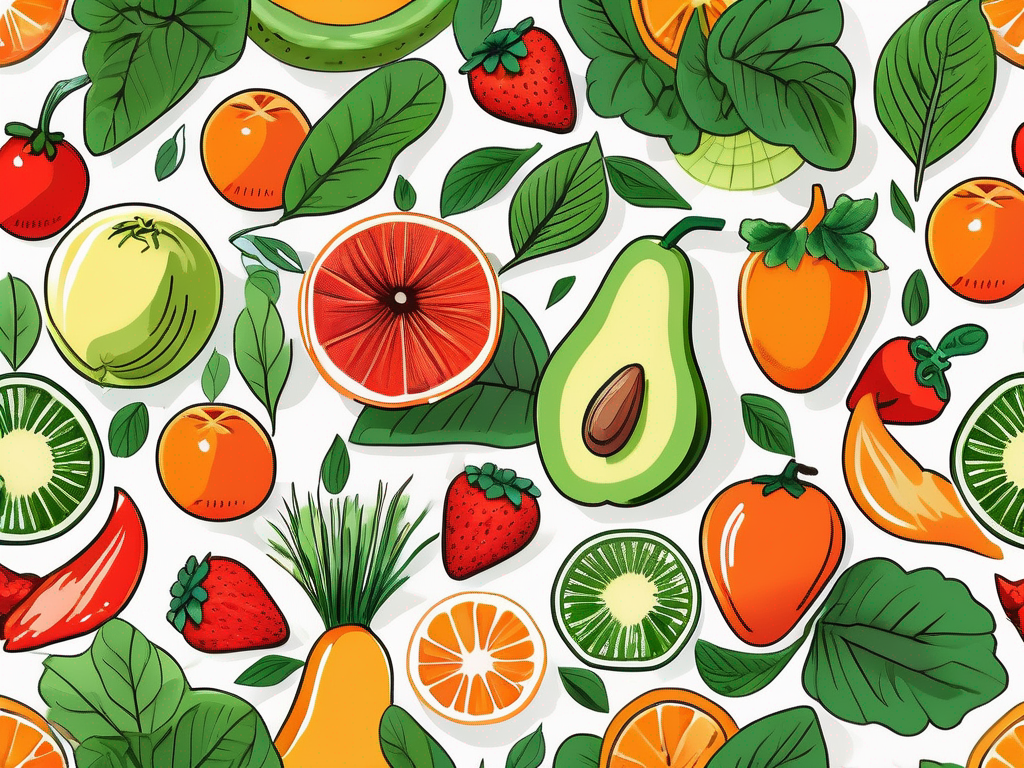 An arrangement of vibrant fruits and vegetables rich in vitamin c