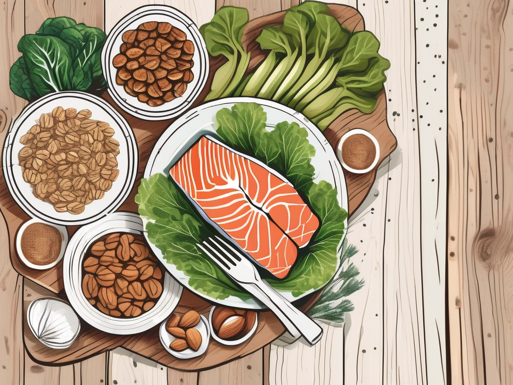 An assortment of omega-3-rich foods such as salmon