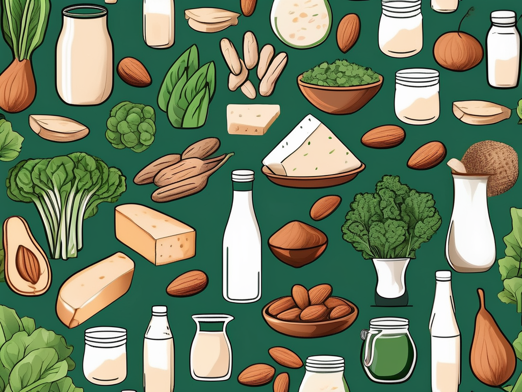 An assortment of vibrant plant-based foods rich in calcium