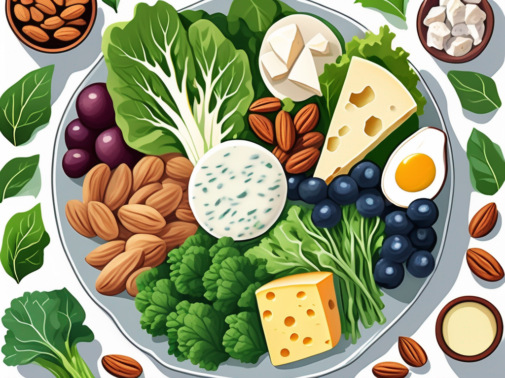 A vibrant plate filled with low-carb foods rich in calcium
